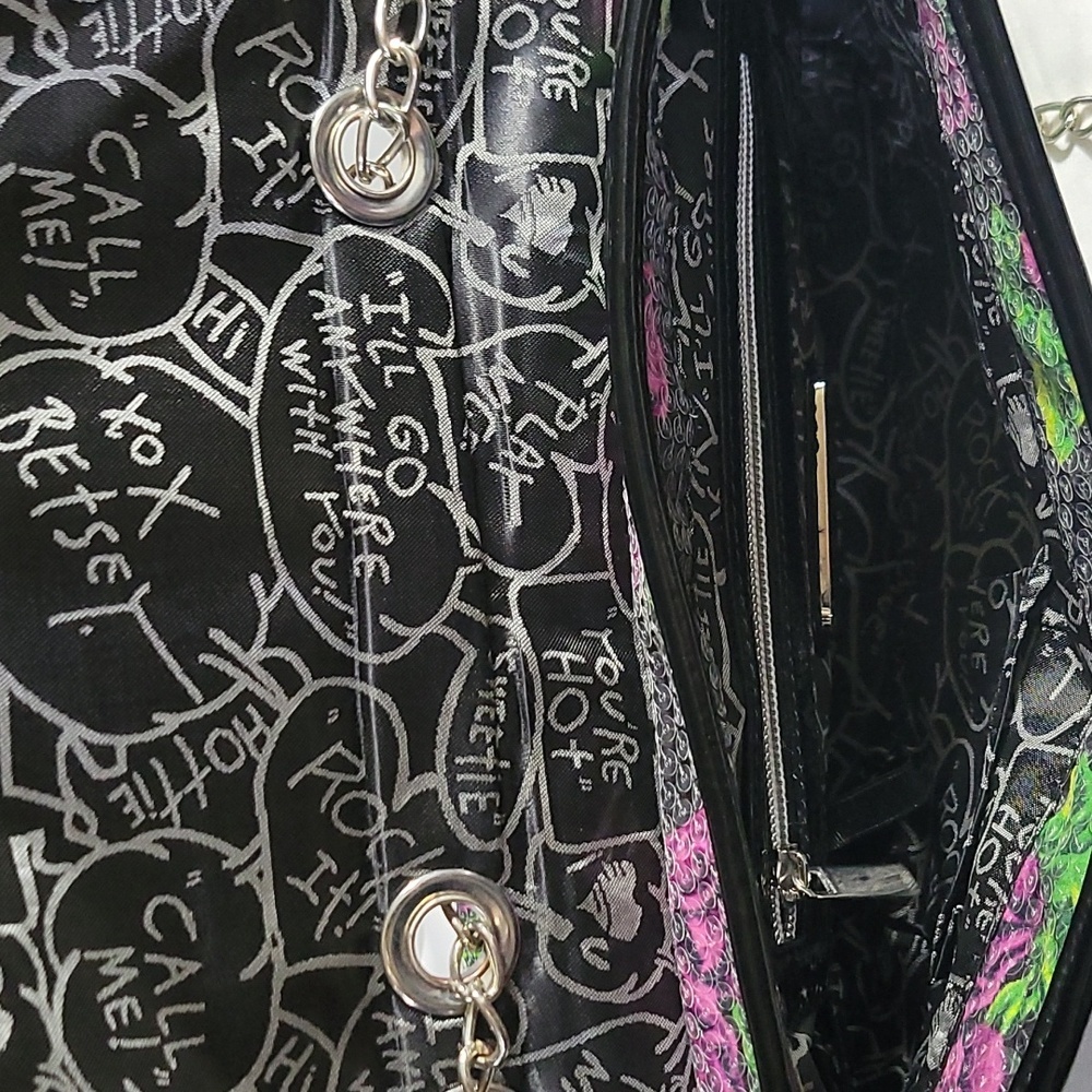 BETSEY Johnson Purple Rose Sequence Embellished Handbag - Picture 14 of 14